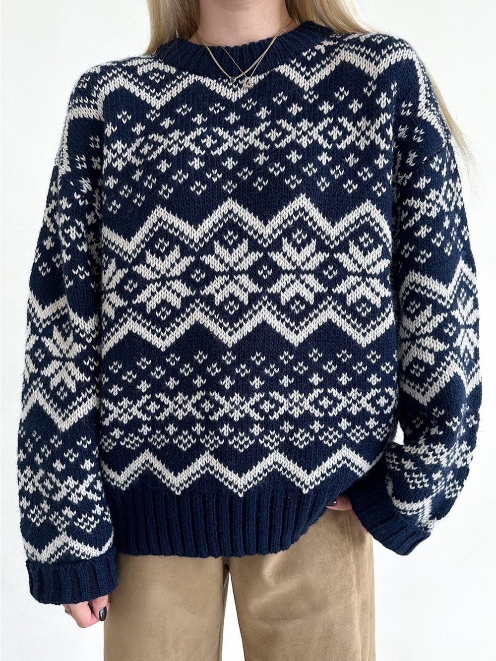 Neutral Ground Faire Isle Snowflake Knit Sweater